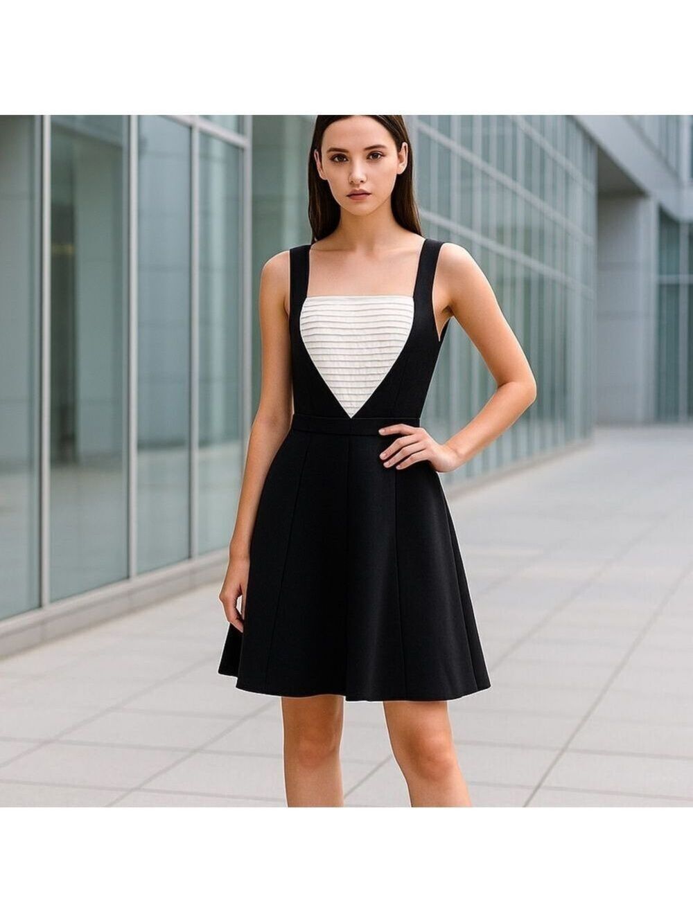 Chanel Pleated Fit & Flare Wool Knee Length Dress